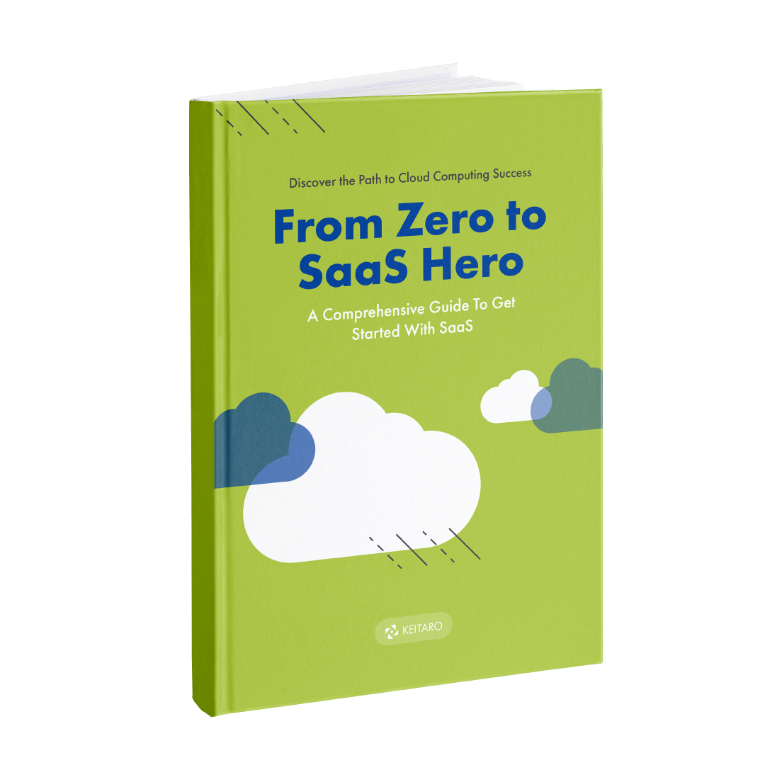 Visual representation of Keitaro's e-book "From Zero To SaaS Hero" - A comprehensive guide to get started with SaaS application development.